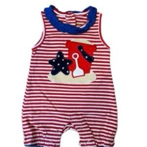 Red & White Striped Baby One-Piece Bodysuit with Navy Appliqué